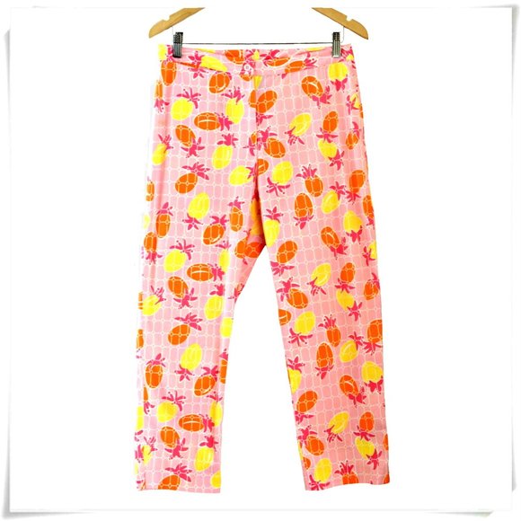 Lilly Pulitzer Spanish Tiles Pink Tropical Friuts Pineapples Lightweight Capris - Picture 1 of 5